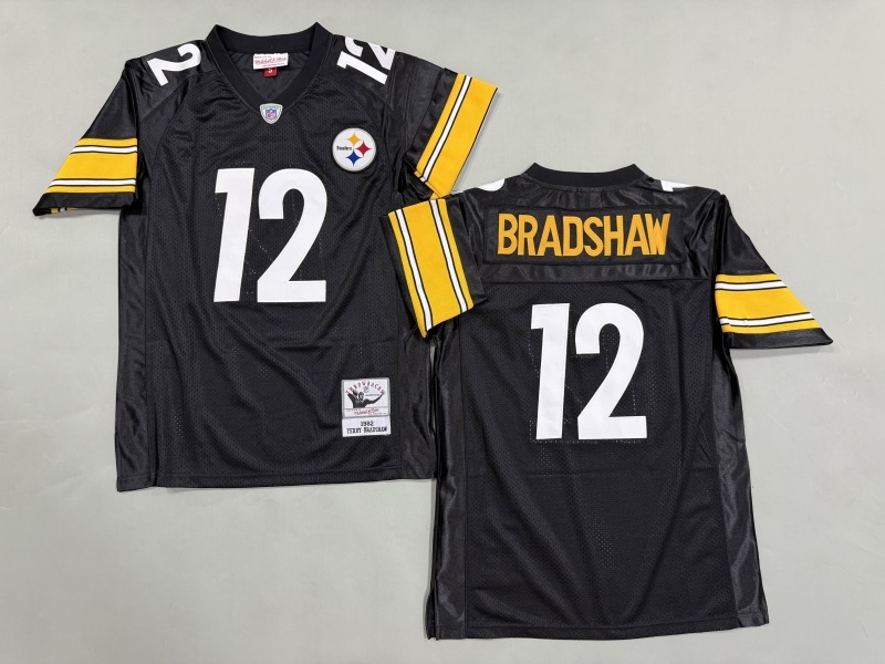 Men 2025 Pittsburgh Steelers 12 Bradshaw black Throwback Limited NFL Jersey style 004